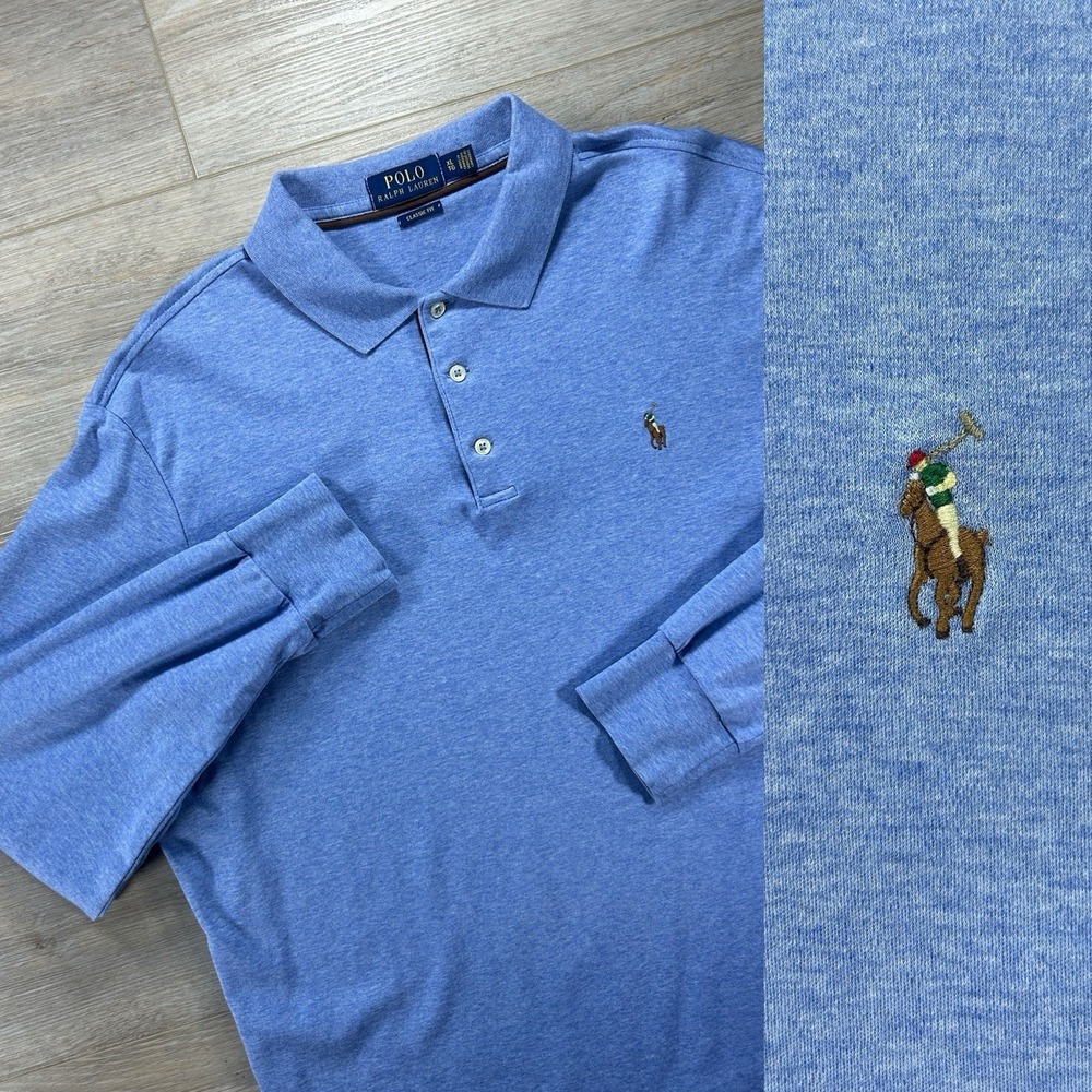 Polo Ralph Lauren‎ Mens XL Classic Fit Long Sleeve Polo Shirt Blue Cotton Soft
